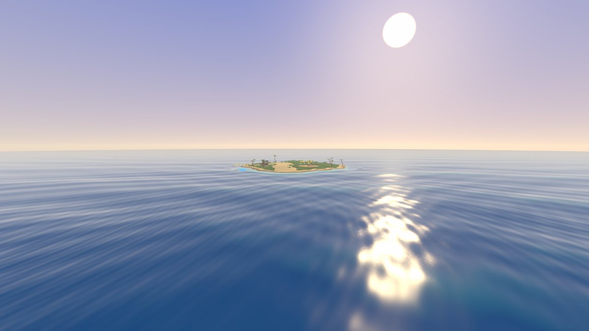 A small tropical island on a calm sea under a bright sky